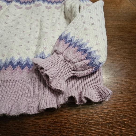Janie And Jack Cream And Sugar Fair Isle Heart Ruffle Sweater Size 7 - Picture 5 of 10